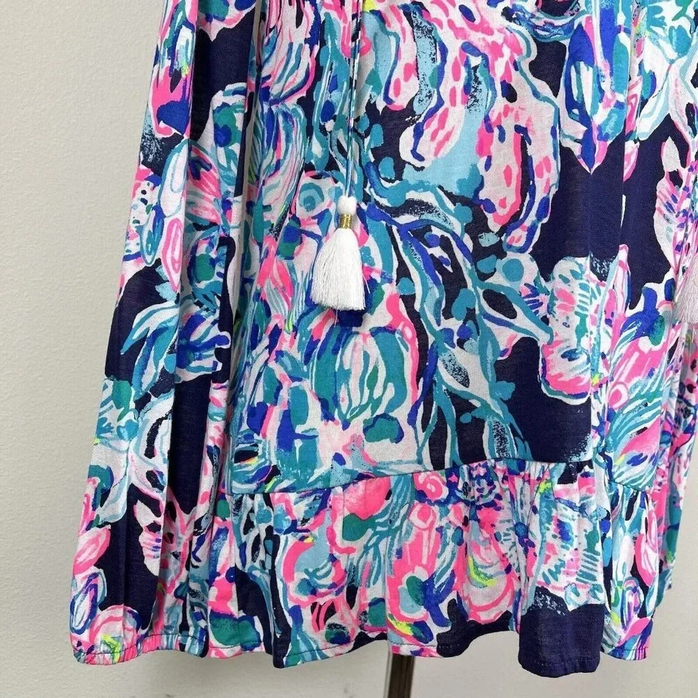 Lilly Pulitzer Top Blouse Size XS Blue Pink Long Sleeve Beach Tropical Fish - Picture 9 of 14